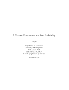 A Note on Unawareness and Zero Probability