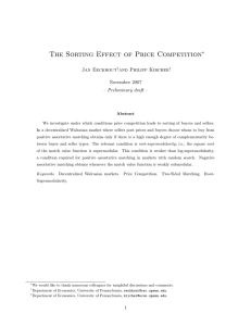 The Sorting Effect of Price Competition ∗ Jan Eeckhout and Philipp Kircher