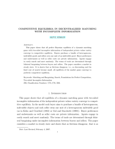 COMPETITIVE EQUILIBRIA IN DECENTRALIZED MATCHING WITH INCOMPLETE INFORMATION