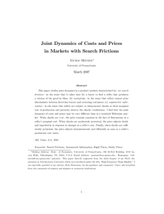 Joint Dynamics of Costs and Prices in Markets with Search Frictions