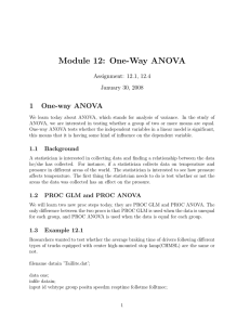 Module 12: One-Way ANOVA 1 One-way ANOVA Assignment: 12.1, 12.4