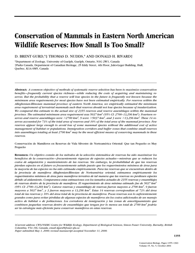 Conservation of Mammals in Eastern North American