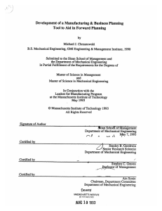 Development  of a Manufacturing &amp; Business  Planning by