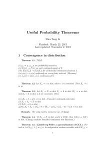 Useful Probability Theorems 1 Convergence in distribution Shiu-Tang Li