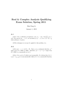 Real &amp; Complex Analysis Qualifying Exam Solution, Spring 2011 Shiu-Tang Li