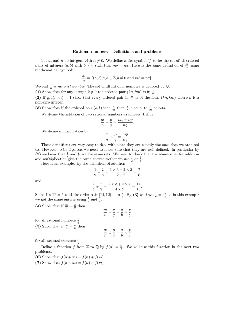 Rational Numbers Definitions And Problems