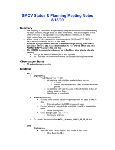 SMOV Status &amp; Planning Meeting Notes 8/18/09  Summary