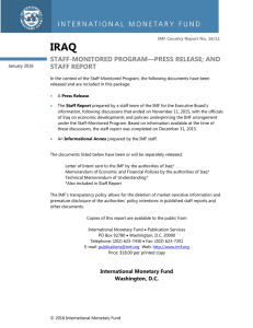 IRAQ STAFF-MONITORED PROGRAM—PRESS RELEASE; AND STAFF REPORT