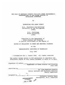 THE  ROLE  OF MORTGAGE  FINANCE VIS-A-VIS ... HOUSING DEVELOPING  COUNTRIES B.A.,  Economics  and Sociology