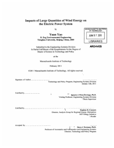 Impacts  of Large Quantities of Wind  Energy ... the  Electric Power  System Yuan  Yao ARCHNES