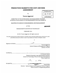PREDICTION  MARKETS  FOR COST AND  RISK ASSESSMENT JUL 2011