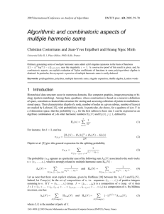 Algorithmic and combinatoric aspects of multiple harmonic sums 1