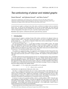 Two-anticoloring of planar and related graphs Daniel Berend and Ephraim Korach