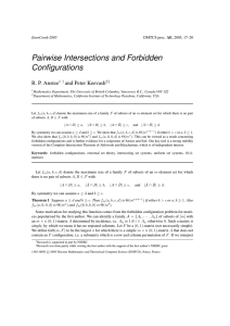 Pairwise Intersections and Forbidden Configurations R. P. Anstee and Peter Keevash