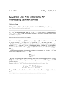 Quadratic LYM-type inequalities for intersecting Sperner families Christian Bey EuroComb 2005