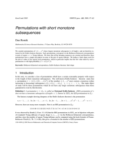 Permutations with short monotone subsequences Dan Romik EuroComb 2005