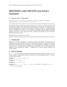 BERGMAN under MS-DOS and Anick’s resolution S. Cojocaru and V. Ufnarovski