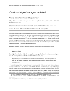 Quicksort algorithm again revisited Charles Knessl and Wojciech Szpankowski †