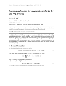 Accelerated series for universal constants, by the WZ method Herbert S. Wilf