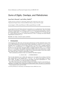 Sums of Digits, Overlaps, and Palindromes Jean-Paul Allouche and Jeffrey Shallit