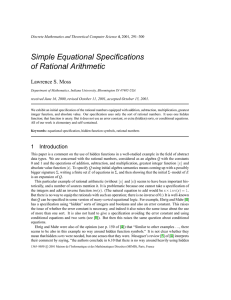 Simple Equational Specifications of Rational Arithmetic Lawrence S. Moss