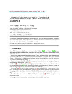 Characterisations of Ideal Threshold Schemes Josef Pieprzyk and Xian-Mo Zhang