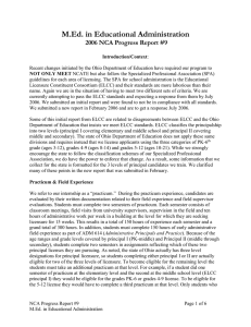 M.Ed. in Educational Administration 2006 NCA Progress Report #9