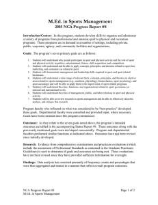 M.Ed. in Sports Management 2005 NCA Progress Report #8