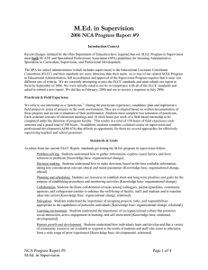 M.Ed. in Supervision 2006 NCA Progress Report #9