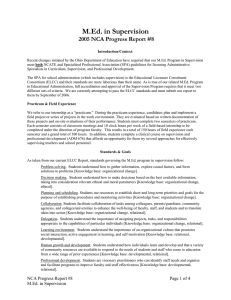 M.Ed. in Supervision 2005 NCA Progress Report #8