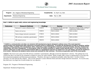 2005 Assessment Report Instructor’s course reflection form Senior exit survey Outcomes