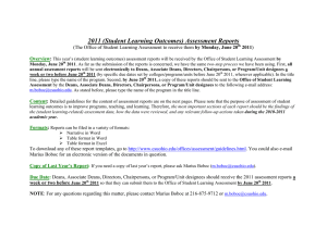 2011 (Student Learning Outcomes) Assessment Reports by Monday, June 20  2011