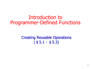 Introduction to Programmer-Defined Functions Creating Reusable Operations (§5.1 - §5.3)