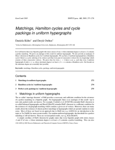 Matchings, Hamilton cycles and cycle packings in uniform hypergraphs Daniela K¨uhn