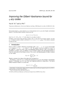 Improving the Gilbert-Varshamov bound for -ary codes q Van H. Vu