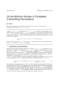On the Minimum Number of Completely 3-Scrambling Permutations Jun Tarui EuroComb 2005