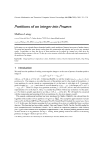 Partitions of an Integer into Powers Matthieu Latapy received Febuary 03, 2001