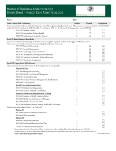 Master of Business Administration Check Sheet – Health Care Administration Name: