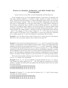 Powers in Modular Arithmetic, and RSA Public Key Cryptography