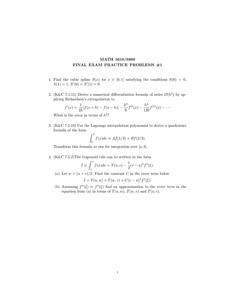 Math 5610 6860 Final Exam Practice Problems 1