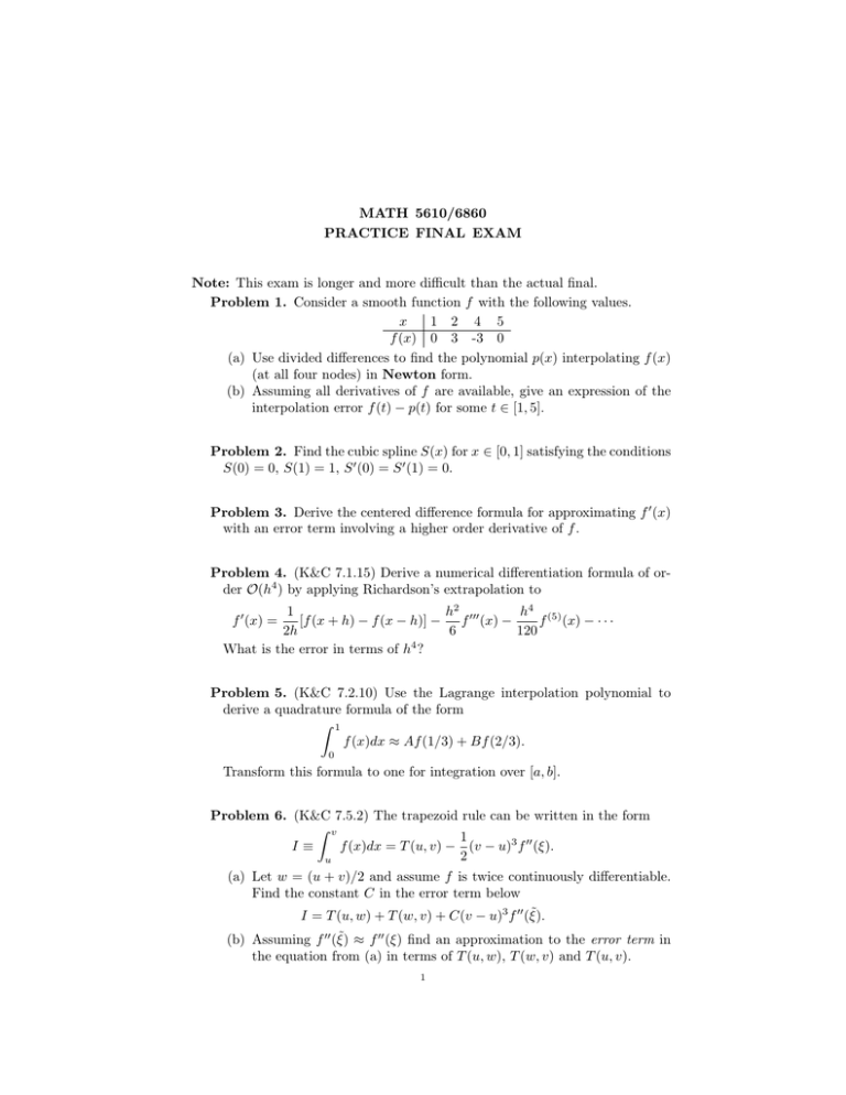 Math 5610 6860 Practice Final Exam