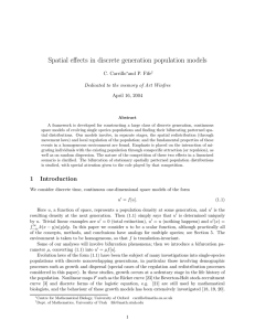 Spatial effects in discrete generation population models C. Carrillo and P. Fife