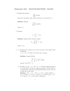 Mathematics 2210 EXAM III SOLUTIONS Fall 2015