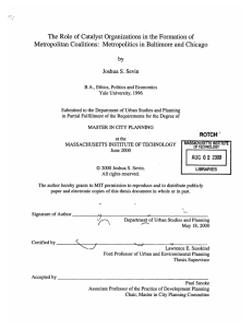 The Role of Catalyst Organizations  in  the Formation ... Metropolitan  Coalitions:  Metropolitics  in  Baltimore ...