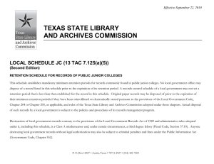 TEXAS STATE LIBRARY AND ARCHIVES COMMISSION LOCAL SCHEDULE JC (13 TAC 7.125(a)(5))