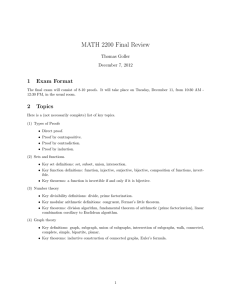 MATH 2200 Final Review 1 Exam Format Thomas Goller