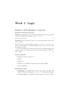 Week 1: Logic Lecture 1, 8/21 (Sections 1.1 and 1.3)