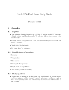 Math 2270 Final Exam Study Guide 1 Overview December 7, 2014