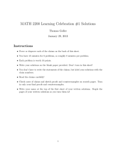 MATH 2200 Learning Celebration #1 Solutions Instructions Thomas Goller January 29, 2013