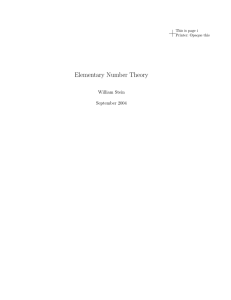 Elementary Number Theory William Stein September 2004 This is page i